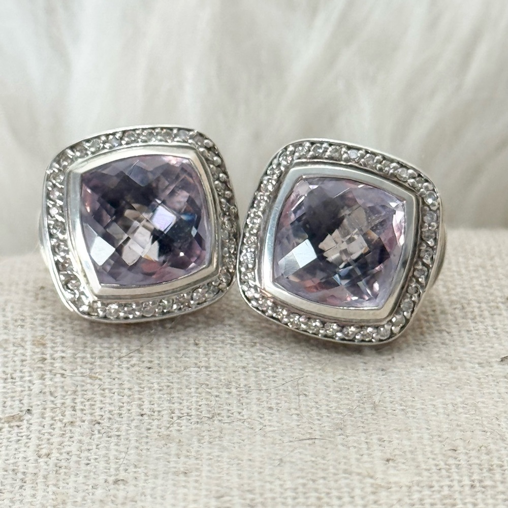David Yurman Albion Lavender Amethyst Diamond Earrings .925 18K